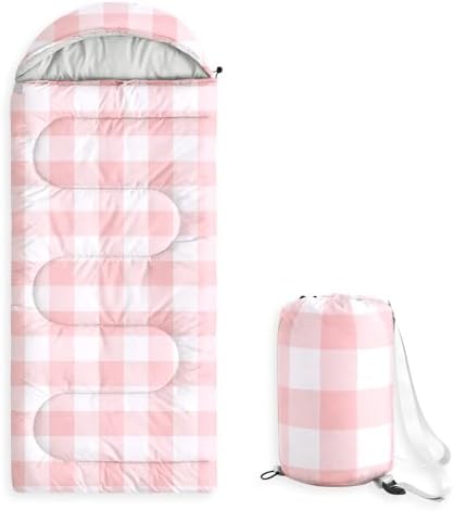 Wake In Cloud - Kids Sleeping Bag for Boys Girls Toddlers, Camping in Warm Cold Weather, Backpacking Lightweight Compact Outdoor Liner for 3 Seasons, Gingham Plaid