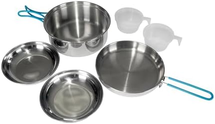 Stansport Stainless Steel Camping Cookware Set – Durable Nesting Mess Kit for Backpacking, Hiking & Outdoor Cooking – Compact Portable Pot & Pan with Carry Bag – Multiple Sizes for Family to Solo Use