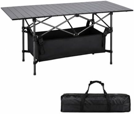 Moosinily Camping Table 4Ft Lightweight Metal Folding Picnic Camp Table Portable Roll-Up Design for Outdoor, Camp, Beach, BBQ, Patio, and Picnic with Carrying Bag 47.2''x21.6''x 19.69''