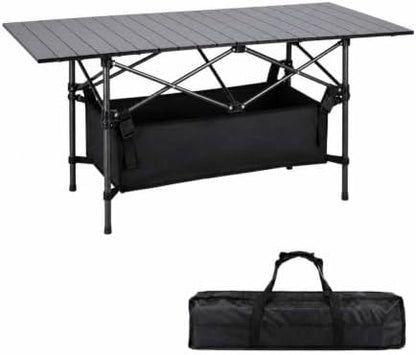 Moosinily Camping Table 4Ft Lightweight Metal Folding Picnic Camp Table Portable Roll-Up Design for Outdoor, Camp, Beach, BBQ, Patio, and Picnic with Carrying Bag 47.2''x21.6''x 19.69''