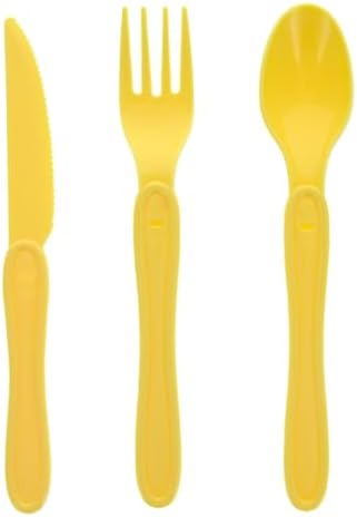 SE 25-Piece Outdoor Dining Set for 4 Persons – BPA-Free Camping Dinnerware Set with Plates, Bowls, Cups, Utensils & Storage Case, Yellow Picnic Tableware Kit - OD-U04-P