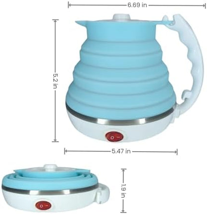 Travel Electric Kettle Small, Portable Travel Kettle Electric, Collpasible Electric Kettle, Food Grade Silicone Tea Kettle, Ultra-thin Foldable, Auto Shut off and Keep Warm, 110V 555ml (Blue)