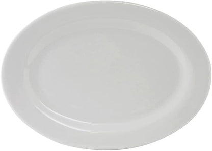 Tuxton China ALH-136 Platter, 13-3/4" x 10", Oval, Wide Rim,Rolled Edge, Microwave and Dishwasher Safe, Oven Proof, Fully Vitrified, Alaska, Porcelain White, Pack of 12