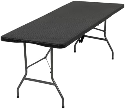 FDW | 6FT Folding Table | Black Ratten | Portable Plastic Table