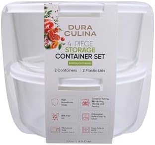 4-Piece Glass Food Storage Containers Set (2 Containers + 2 BPA-Free Lids) | 6.5-Cup, Leakproof | Microwave, Freezer, Oven & Dishwasher Safe | Ideal for Meal Prep & Pantry Organization, White