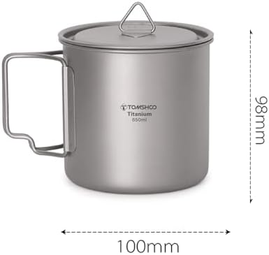 TOMSHOO 650ml/22oz Titanium Mug Camping Titanium Pot with Lid