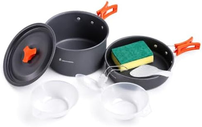 Lightweight Camping Cookware Set for 1-2 People, Hard-Anodized