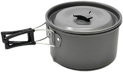 JZK Camp Cookware 2-3 People Set, Pan Pot Teapot Lightweight Outdoor Portable Camping Cooker Set for Trekking Hiking BBQ Picnic Campfire