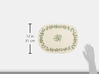 Lenox Serveware, Holiday Serving Platter, Oval Shape, 15.25-Inch, Ivory, Porcelain Material, Dishwasher Safe, Turkey Platter for Thanksgiving, Winter Hosting, Christmas Serving (Multicolor, 1 Piece)