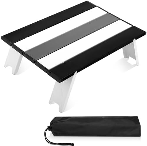 CroBlissful Beach Table Folding Camping Portable Table Striped White Aluminum Side with Carry Bag for Summer Camping Picnics and Outdoor Activities(16x11x5 in,Gray)