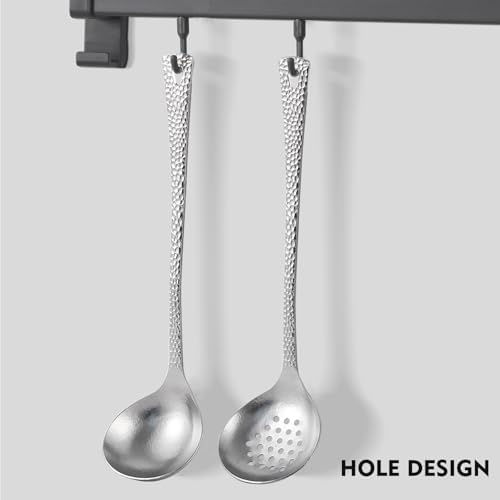 ZING TTI Titanium Ladle Set, Reusable Metal Hot Pot Ladle with Slotted Spoon, Fish Scale Texture Design for Stirring & Serving Soup, 2-Piece Kitchen Utensils (10.4 Inch) (Titanium crystal model)
