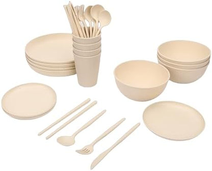 Generic 4 People Dinnerware Sets, Shatterproof Plates Bowls Cups Set, Lightweight Storage Box with Dishwasher & Microwave Safe, Ideal for Home, Camping, Picnic & Party