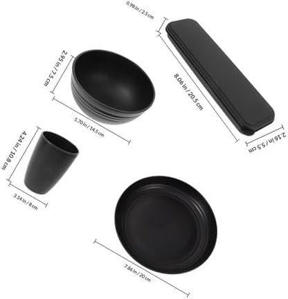Toyvian 4 Sets Camping Tableware Set with Bowl, Plate, Cup, Spoon, Fork, and Cutter in Black, Made of Sturdy Pp Material, Easy to Clean and Burr-free Utensils for Outdoor Hiking and Picnic