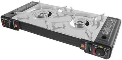 2-Burners Portable Camping Stove, with Baking Pan, Butane Camping Stove, with Case, Double Auto Ignition Camping Burner, for RV, Apartments, Outdoor, Etc