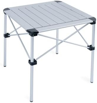 iClimb Lightweight Stable Alu. Folding Square Table Roll Up Top (Silver, M)