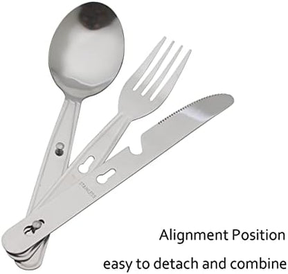4-in-1 Camping Utensils Hiking Cutlery Set with Carrying Bag - 3 Pack