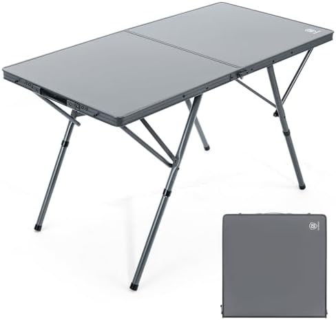 EVER ADVANCED Large Camping Table for 4-6 Person, Portable Folding Aluminum Table with Carrying Handle, Suitable for BBQ, Picnic, Camping and Indoor Use, Support up to 130LBS, Gray