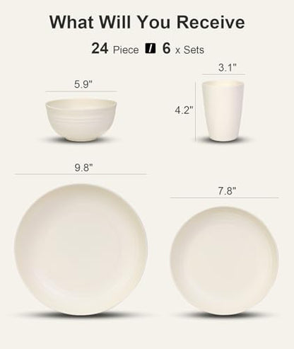 Quatish 24 Piece Plates and Bowl Set for 6, Dinnerware Dish Set for Kitchen