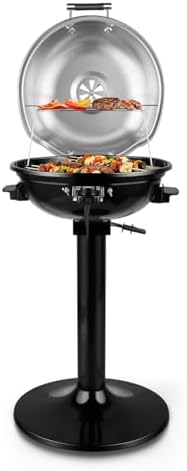 Electric Outdoor Grill Techwood 15-Serving Indoor/Outdoor Electric Grill for Indoor & Outdoor Use, Double Layer Design, Portable Removable Stand Grill, 1600W, Silver