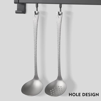 ZING TTI Titanium Ladle Set, Reusable Metal Hot Pot Ladle with Slotted Spoon, Fish Scale Texture Design for Stirring & Serving Soup, 2-Piece Kitchen Utensils (10.4 Inch)