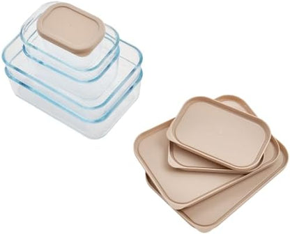 Glass Food Storage Containers with Lids - 12 Piece - 3 x 10.5 oz, 1 x 26.5 oz & 2 x 40.57 oz Glass with BPA-Free Leak Resistant Stackable Lids - Microwave, Oven & Dishwasher Safe - Cashew Cream