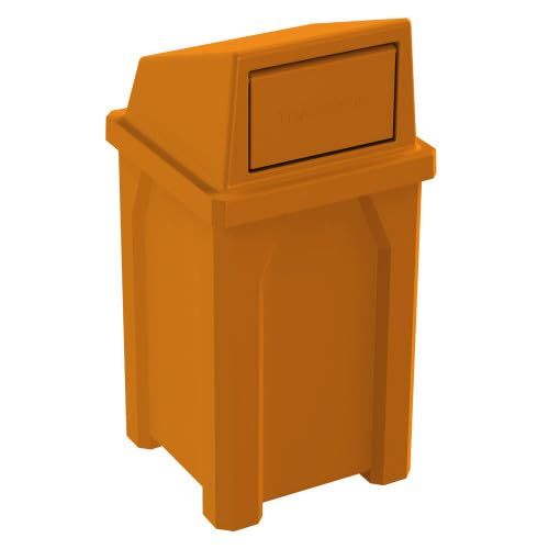 32 Gallon Square 100% Recycled Plastic Heavy Duty Outdoor Trash Can with Push Lid - Great for Schools and Businesses - Orange