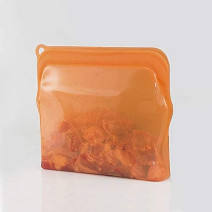 15 Ounce Dish washer safe, BluePerlOne 100% Food Grade Silicone, Reusable Zipper Storage Bags for Microwave, Oven, Fridge, Freezer & Sous Vide. (Orange/ 2 cups)-15 oz. - 1 Bag
