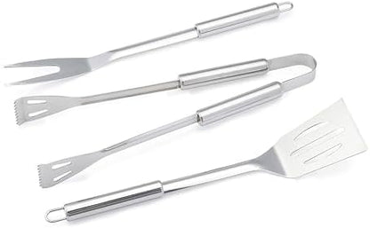 Amazon Basics 4-Piece Stainless Steel BBQ Grilling Tool Set with Carry Bag, Rust-Resistant, Dishwasher Safe