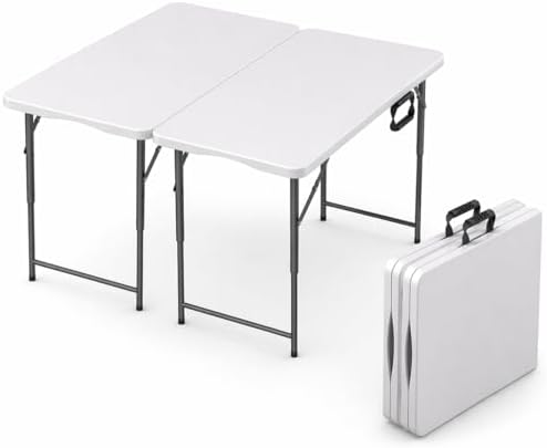2 PACK of 4 Feet Foldable Table with Built in Handle & Steel Legs | 4 Foot Heavy Duty Portable | Perfect for Party, Dining, Wedding, Events, Picnic Indoor, Outdoor, Camping, Temporary