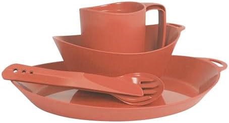 Lifeventure Ellipse Reusable 4-Piece Tableware Set: Knife/Fork/Spoon, Plate, Bowl, Mug For Camping, Travel & Outdoor - Rust Orange