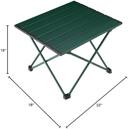 Tesouro Portable Camping Table,Folding Side Table Aluminum Top for Outdoor Cooking, Hiking, Travel, Picnic (Blackish Green-Medium)
