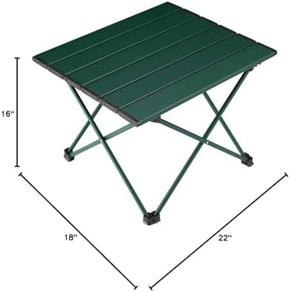 Tesouro Portable Camping Table,Folding Side Table Aluminum Top for Outdoor Cooking, Hiking, Travel, Picnic (Blackish Green-Medium)