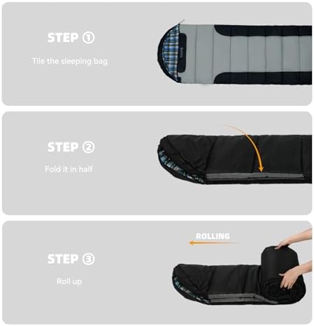 Cotton Flannel Lined Sleeping Bag for Adults Teens Kids, Cold Weather &Warm, 3 Seasons, Lightweight Compact Camping Essentials Equipment, Hiking, Outdoor, Travel