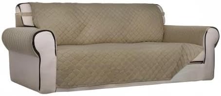 PureFit Reversible Quilted Sofa Cover, Water Resistant Slipcover Furniture Protector, Washable Couch Cover with Non Slip and Elastic Straps for Kids, Dogs, Pets (Sofa, Beige/Beige)