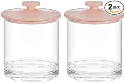 mDesign Small Modern Apothecary Storage Organizer Canister Jars - Acrylic Containers for Bathroom, Organization Holder for Vanity, Counter, Makeup Table, Lumiere Collection, 2 Pack, Clear/Light Pink