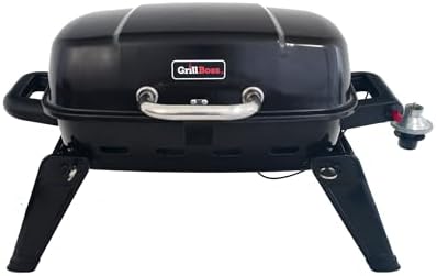 Grill Boss 1 Burner Portable Gas Grill, 10,000 BTU Propane Tabletop BBQ with Porcelain Coated Grate for Camping, Patio, and Outdoor Cooking, Black
