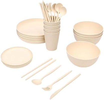 Generic 4 People Dinnerware Sets, Shatterproof Plates Bowls Cups Set, Lightweight Storage Box with Dishwasher & Microwave Safe, Ideal for Home, Camping, Picnic & Party