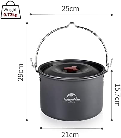 Naturehike Camping Soup Pot Cookware with Lid Large Outdoor Portable Hanging Pot Cooking Set for 1-6 People