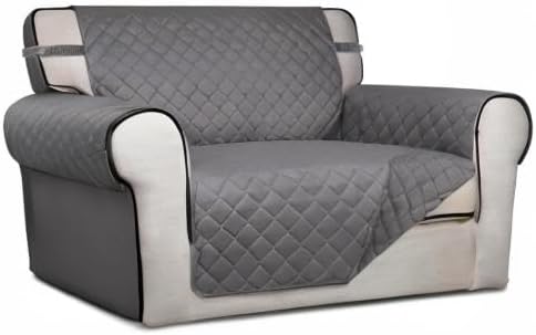 PureFit Reversible Quilted Sofa Cover, Water Resistant Slipcover Furniture Protector, Washable Couch Cover with Non Slip and Elastic Straps for Kids, Dogs, Pets (Oversized Chair, Gray/Gray)