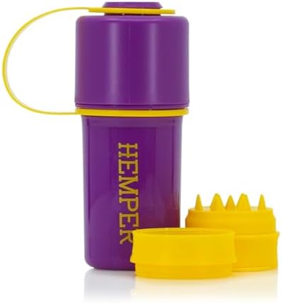 Hemper Keeper 3‑in‑1 Herb Grinder with Dual Storage Container - Smell‑Proof, Airtight & Water‑Resistant - Built‑In Removable Grinder, Dual Compartments for Flower & Ground - (Purple & Yellow)