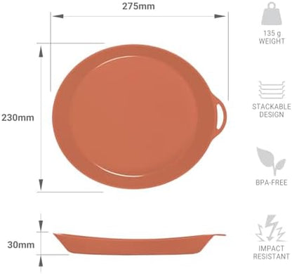 Lifeventure Ellipse Reusable 4-Piece Tableware Set: Knife/Fork/Spoon, Plate, Bowl, Mug For Camping, Travel & Outdoor - Rust Orange