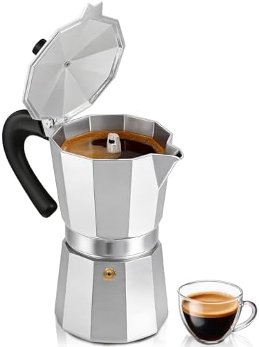 Coffee Maker Stovetop Espresso Maker 9 Cup Aluminum Moka Pot Percolator 15oz 450ml Easy Brewing for Electric Ceramic Stoves Home Camping Italian Cuban Café Classic Silver