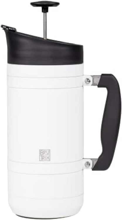Basecamp Coffee Press - Double Wall Vacuum Insulated Stainless Steel - Bru-Stop Technology, No Grounds in Coffee, No Spill Lid (Snowflake White, 48 fl.oz)