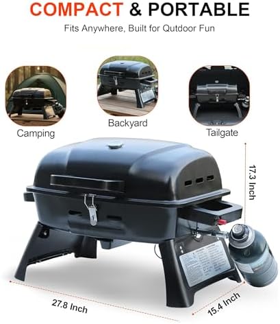 Brand-Man Portable Propane Gas Grill 1 Burner 10,000 BTU 240 sq.in.