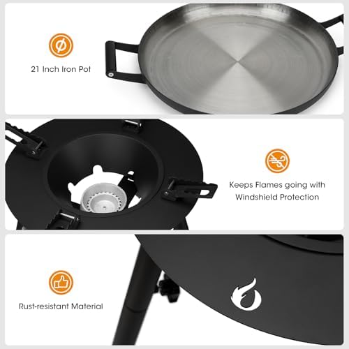 ONLYFIRE GRILLS Propane Paella Burner Stand Set with 21" Paella Pan, GS300