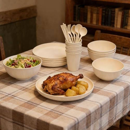 Unbreakable Dinnerware Set for 4, PP Plates Bowls Cups