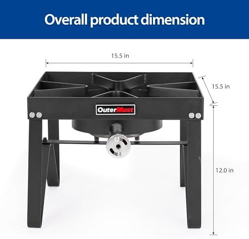 OuterMust Outdoor Propane Burner Heavy Duty Propane Gas Stoves for Cooking with 10 PSI Regulator and Cast Iron Braided Holes Perfect for Home Brewing, Crawfish Boiler, Turkey Fryer and Seafood Boiler