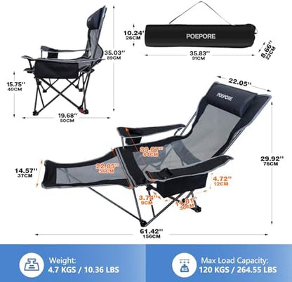 2-Pack Reclining Camping Chair 4 Position with Foot Rest Comfortable for Adults 265Ibs Folding Lounger Mesh Beach Chair with Cooler Bag and Cup Holder for Outdoor Patio