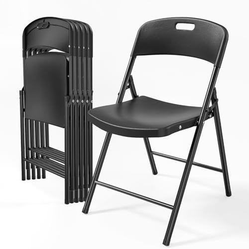Bonnlo 6-Pack Black Plastic Folding Chairs, Portable Seat with Sturdy Steel Frame for Indoor & Outdoor Use, Perfect for Banquet, Party, Wedding, Office, and Camping