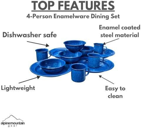 4-Person Enamelware Dining Set for Camping and Backpacking - Camping Gear Essentials for Camping and Backpacking by Caddis Sports